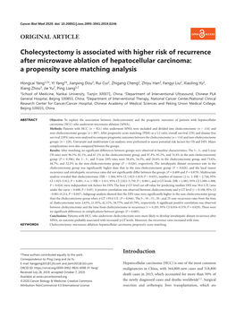 Cholecystectomy Is Associated with Higher Risk of Recurrence After Microwave Ablation of Hepatocellular Carcinoma: a Propensity Score Matching Analysis