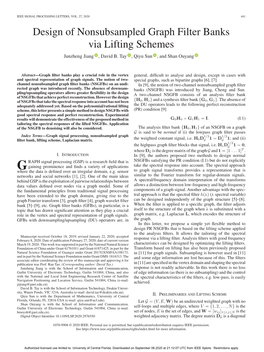 Design of Nonsubsampled Graph Filter Banks Via Lifting Schemes Junzheng Jiang ,Davidb.Tay ,Qiyusun , and Shan Ouyang