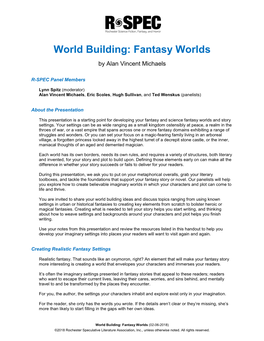 World Building: Fantasy Worlds