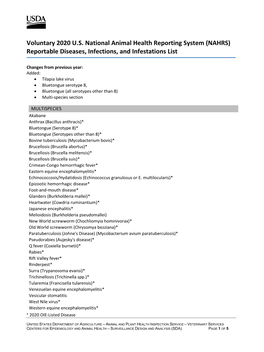 NLRAD-NAHRS Current Reportable Disease List