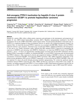 Anti-Oncogene PTPN13 Inactivation by Hepatitis B Virus X Protein Counteracts IGF2BP1 to Promote Hepatocellular Carcinoma Progression