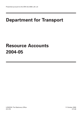 Department for Transport Resource Accounts HC