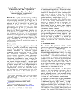 1 Parallel I/O Performance Characterization of Columbia And