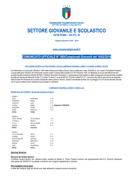 Settore Giovanile E Scolastico 00198 Roma – Via Po, 36