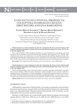 Elmis Rietscheli Steffan, 1958 (Insecta: Coleoptera: Elmidae) in Croatia: First Record and Dna Barcoding