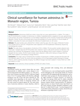 Clinical Surveillance for Human Astrovirus in Monastir Region, Tunisia