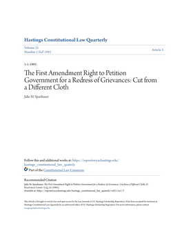 The First Amendment Right to Petition Government for a Redress of Grievances: Cut from a Different Cloth, 21 Hastings Const