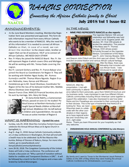 NAACUS CONNECTION Connecting the African Catholic Family to Christ July 2018 Vol 1 Issue 02