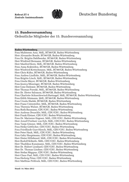 Ordentliche Mitglieder Der 15. Bundesversammlung