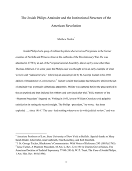 The Josiah Philips Attainder and the Institutional Structure of the American Revolution