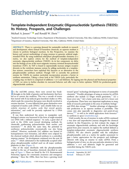 Template-Independent Enzymatic Oligonucleotide Synthesis (Tieos): Its History, Prospects, and Challenges Michael A