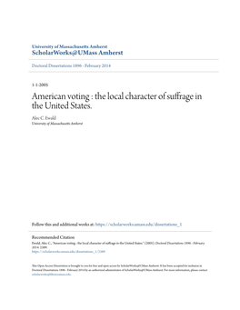 American Voting : the Local Character of Suffrage in the United States. Alec C