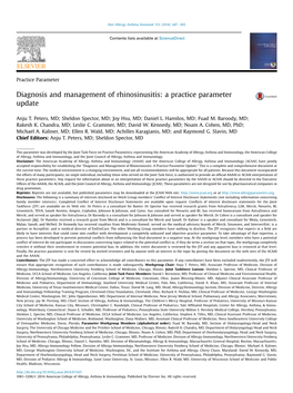 Diagnosis and Management of Rhinosinusitis: a Practice Parameter Update