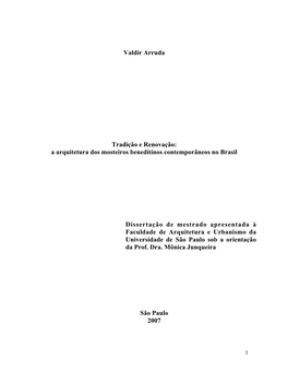 Valdir Arruda Tradição E Renovação: a Arquitetura Dos Mosteiros
