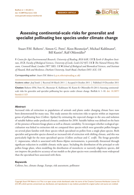 Assessing Continental-Scale Risks for Generalist and Specialist Pollinating Bee Species Under Climate Change