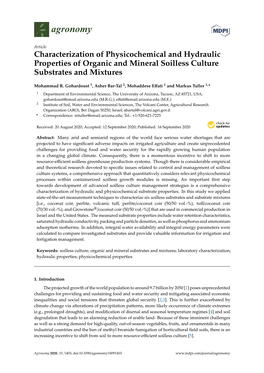 Characterization of Physicochemical and Hydraulic Properties of Organic and Mineral Soilless Culture Substrates and Mixtures