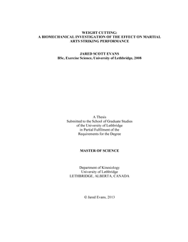 Weight Cutting: a Biomechanical Investigation of the Effect on Martial Arts Striking Performance