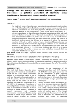 Interaction Between Cotesia Ruficrus on Hyposidra Talaca Biology And