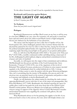 Rembrandt and Comenius Against Rubens: the LIGHT of AGAPE by Karel Vereycken, June 2001
