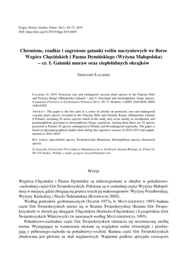 Chronione, Rzadkie I Zagrożone Gatunki Roślin Naczyniowych We Florze Wzgórz Chęcińskich I Pasma Dymińskiego (Wyżyna Małopolska) – Cz