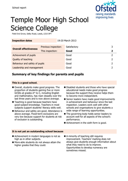 Temple Moor High School Science College Field End Grove, Selby Road, Leeds, LS15 0PT