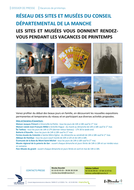 Réseau Des Sites Et Musées Du Conseil Départemental De La Manche Les Sites Et Musées Vous Donnent Rendez- Vous Pendant Les Vacances De Printemps