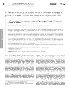 Paclitaxel and CYC3, an Aurora Kinase a Inhibitor, Synergise in Pancreatic Cancer Cells but Not Bone Marrow Precursor Cells