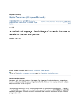 The Challenge of Modernist Literature to Translation Theories and Practice