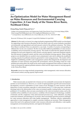 An Optimization Model for Water Management Based on Water Resources and Environmental Carrying Capacities: a Case Study of the Yinma River Basin, Northeast China