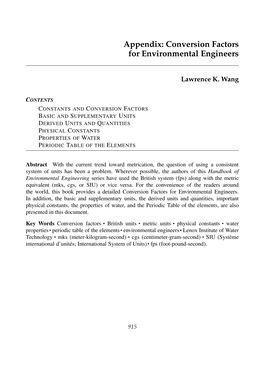 Appendix: Conversion Factors for Environmental Engineers