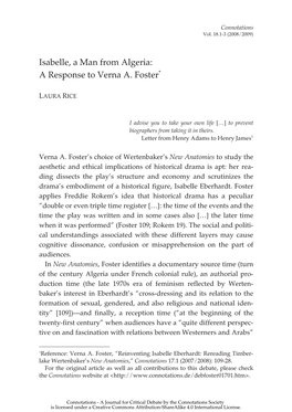 Isabelle, a Man from Algeria: a Response to Verna A. Foster*