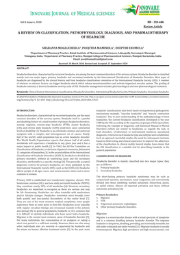 A Review on Classification, Pathophysiology, Diagnosis, and Pharmacotherapy of Headache