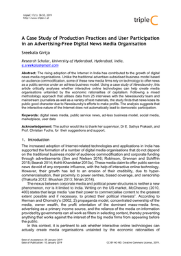 A Case Study of Production Practices and User Participation in an Advertising-Free Digital News Media Organisation