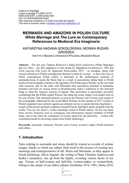 MERMAIDS and AMAZONS in POLISH CULTURE White Marriage and the Lure As Contemporary References to Medieval Era Imaginaria