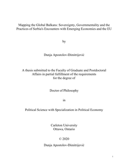 Mapping the Global Balkans: Sovereignty, Governmentality and the Practices of Serbia's Encounters with Emerging Economies and the EU