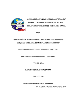 Universidad Autónoma De Baja California Sur Área De Conocimiento De Ciencias Del Mar Departamento Académico De Biología Mari