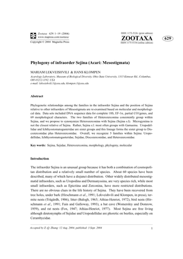 Zootaxa 629: 1–19 (2004) ISSN 1175-5326 (Print Edition) ZOOTAXA 629 Copyright © 2004 Magnolia Press ISSN 1175-5334 (Online Edition)