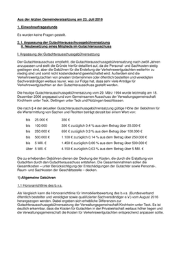 Aus Der Letzten Gemeinderatssitzung Am 23. Juli 2018