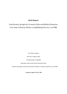 Draft Report: Food Security Through the Livestock (Cattle And