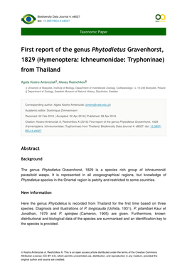 Hymenoptera: Ichneumonidae: Tryphoninae) from Thailand