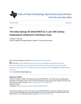 A Late 18Th Century Kadahadacho Settlement in Northeast Texas