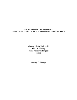Local Brewery Renaissance: a Social History of Small Breweries in the Ozarks