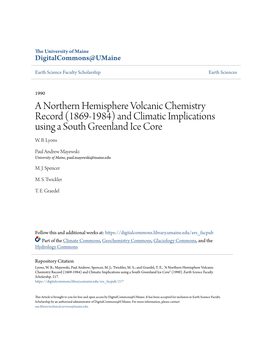 (1869-1984) and Climatic Implications Using a South Greenland Ice Core W