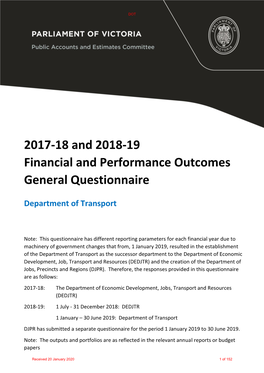 2017-18 and 2018-19 Financial and Performance Outcomes General Questionnaire