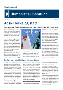 Adskil Kirke Og Stat! Humanistisk Samfund