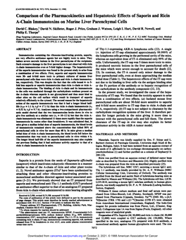 Comparison of the Pharmacokinetics and Hepatotoxic Effects of Saporin and Ricin A-Chain Immunotoxins on Murine Liver Parenchymal Cells David C