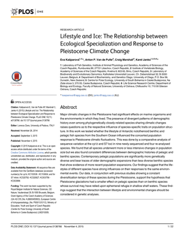 Lifestyle and Ice: the Relationship Between Ecological Specialization and Response to Pleistocene Climate Change