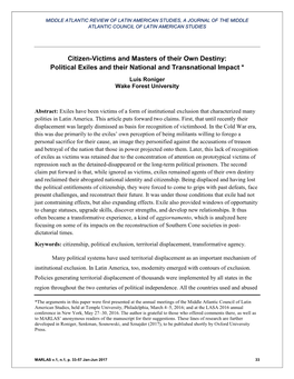 Citizen-Victims and Masters of Their Own Destiny: Political Exiles and Their National and Transnational Impact *