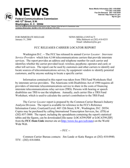 Fcc Releases Carrier Locator Report