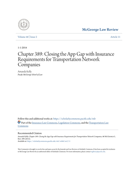 Closing the App Gap with Insurance Requirements for Transportation Network Companies Amanda Kelly Pacific Cgem Orge School of Law